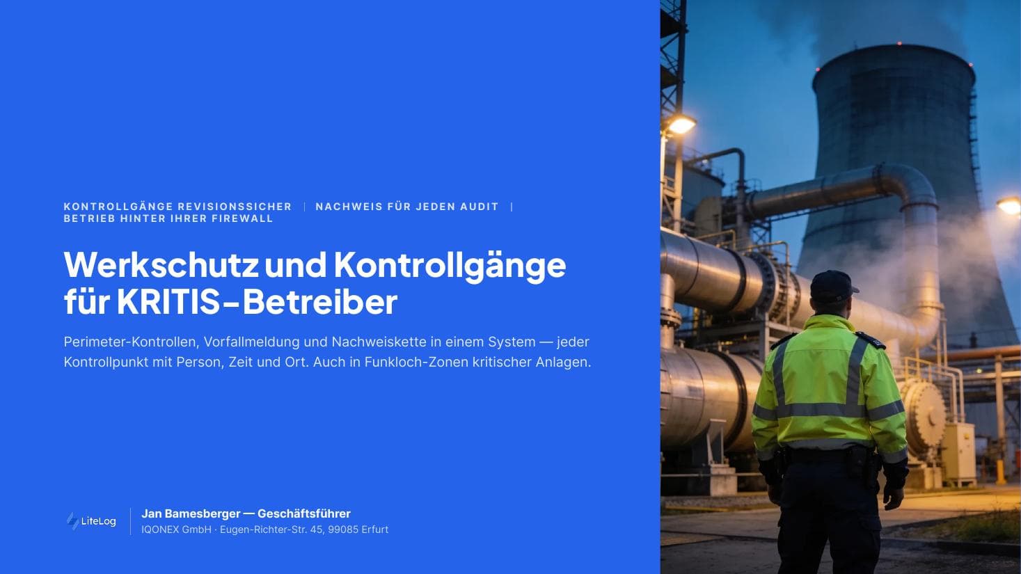 Titelseite der Broschüre „KRITIS — Werkschutz und Kontrollgänge“