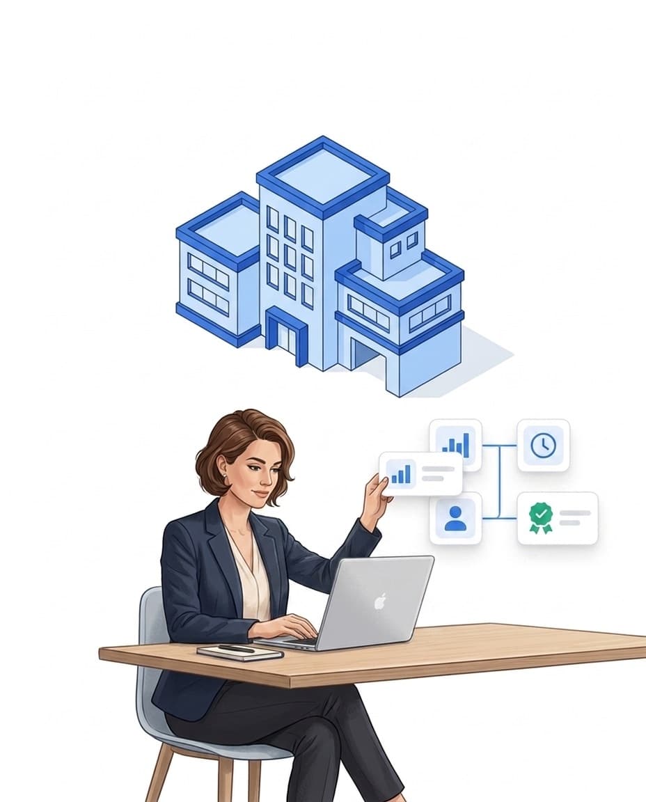 Nutzerin ordnet die Kacheln ihres KPI-Dashboards per Drag-and-drop am Laptop an