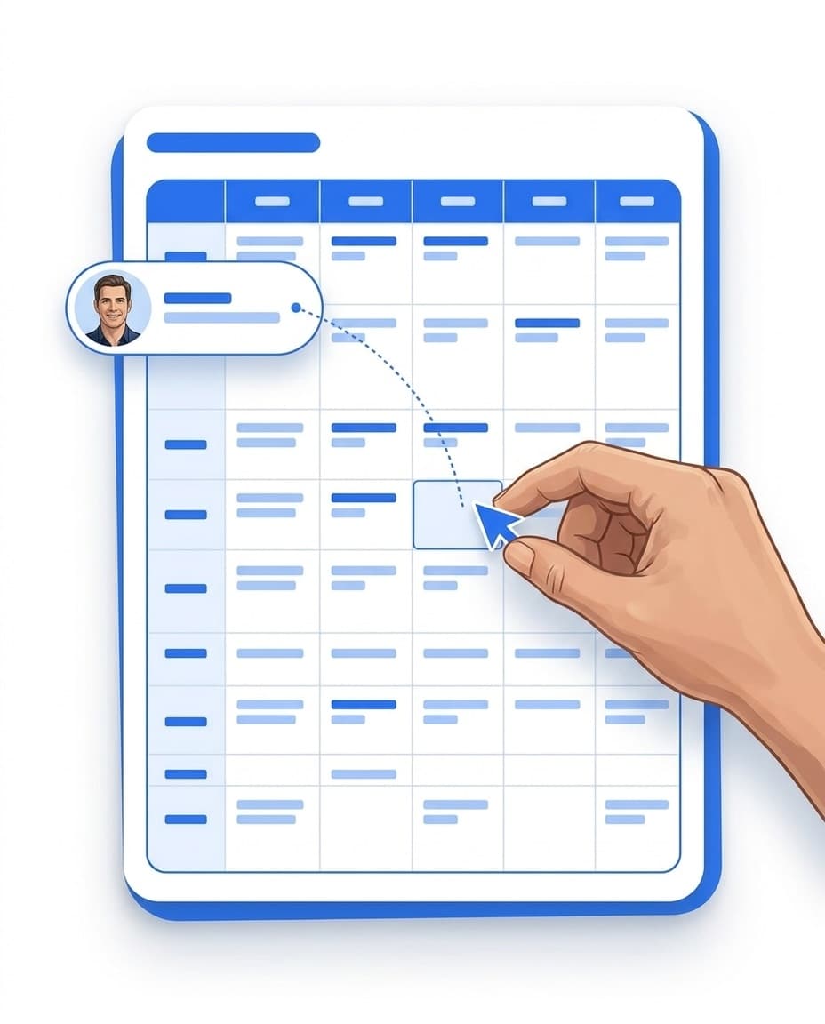 Planerin zieht auf der Plantafel einen Mitarbeiter per Drag-and-drop in eine offene Schicht