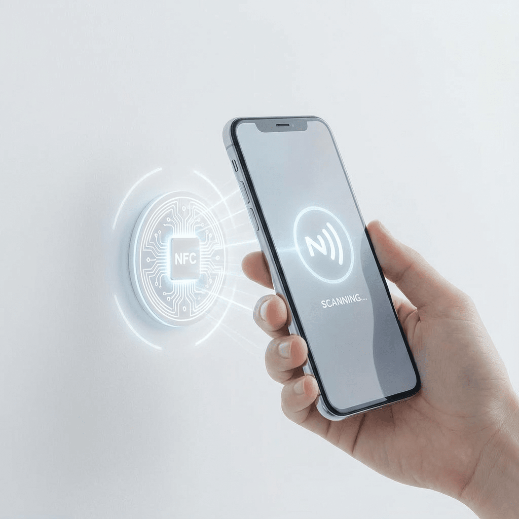 Smartphone scannt einen NFC-Kontrollpunkt