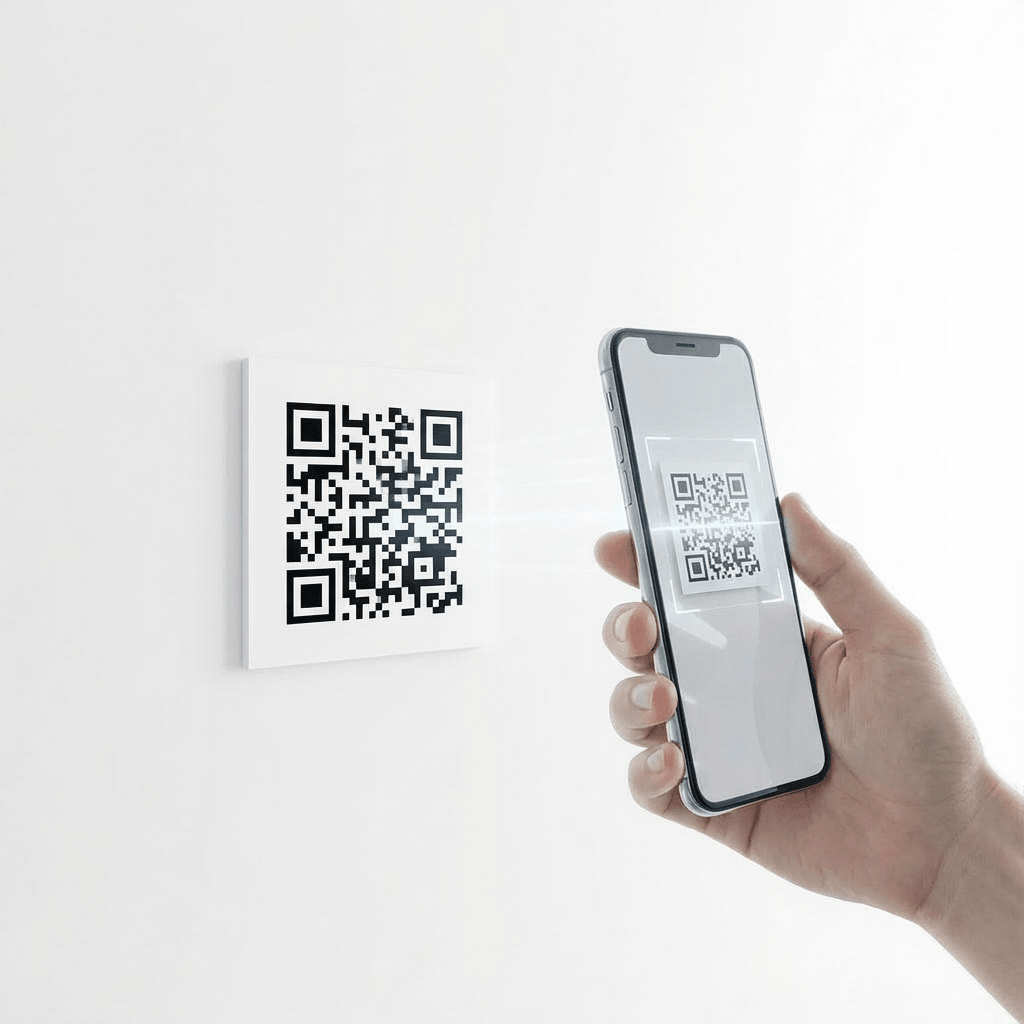 Smartphone scannt einen QR-Code zur Anwesenheitserfassung